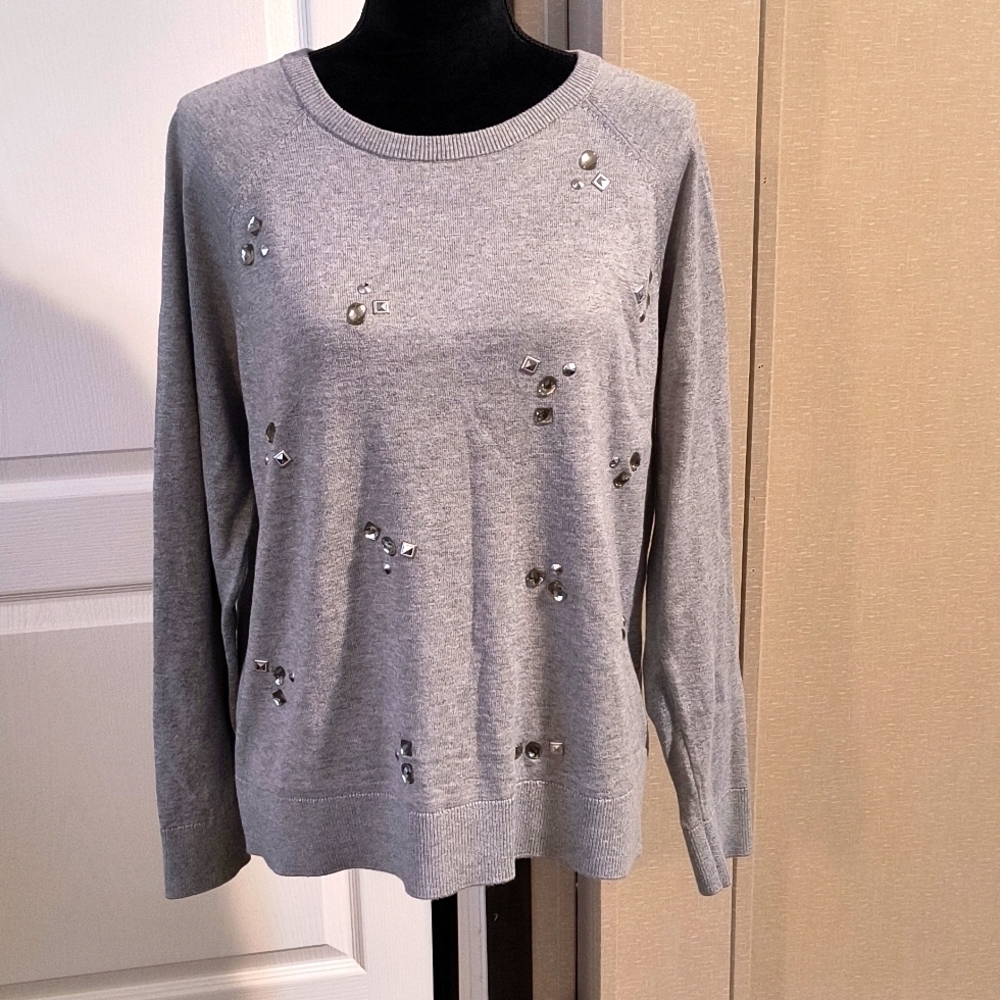 MICHAEL Michael Kors Jewel Embellished Woman's Sweater Gray Size L